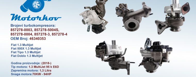 Remont turbokompresora za vozila: Fiat 1.3 Multijet / Fiat 500X 1.3 Multijet / Fiat Tipo 1.3 Multijet / Fiat Doblo 1.3 Multijet